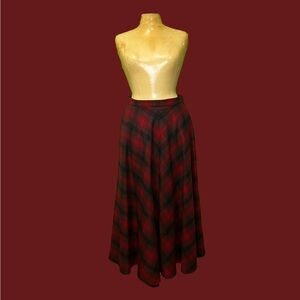 Ralph Lauren Red & Black Plaid A-Line Midi Skirt
